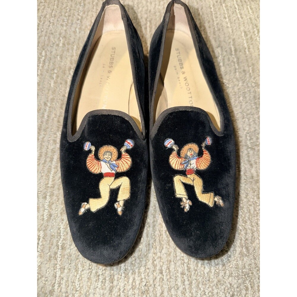 Stubbs & Wootton Velvet Smoking Slippers Loafers Maraca Dancer Black Women’s 7.5